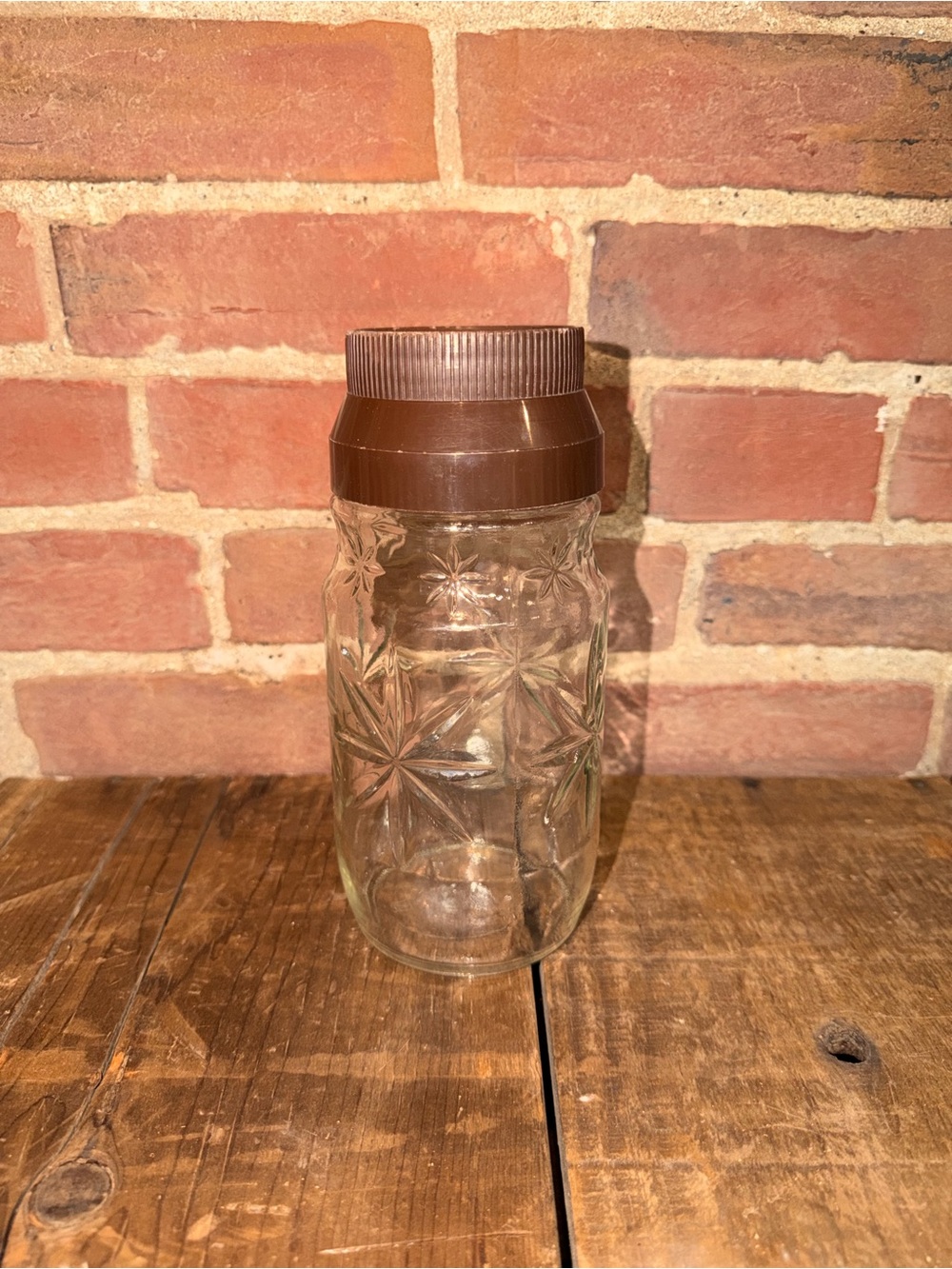 Glass Spice Jar with Brown Screw Lid - Clear Patterned Storage